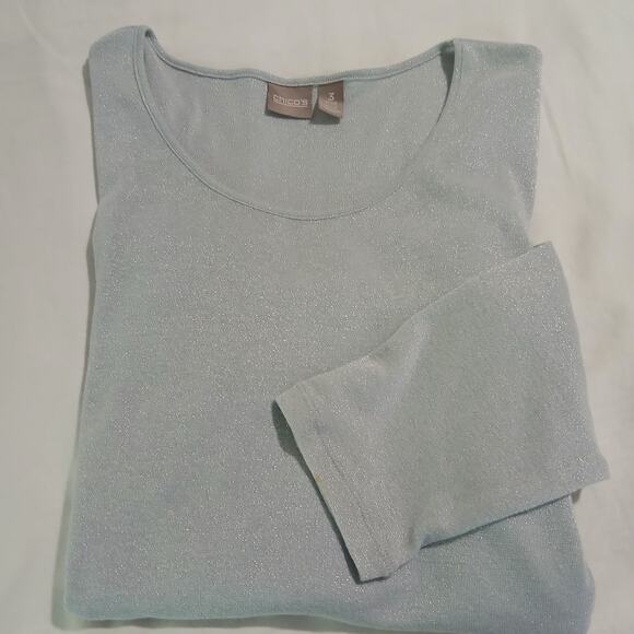 Chico's 3 Blue Shimmer long-sleeved lightweight swing sweater travel friendly - Picture 3 of 11